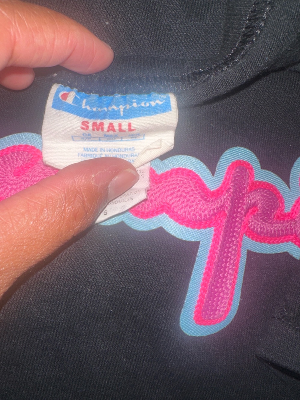 Champion Black T-Shirt with Pink Script Logo - Picture 5 of 6